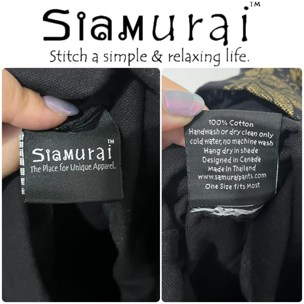 Samurai Pants 🎋 Black & Golden Koi • Elastic Waist One Size Unisex • Thailand - Picture 4 of 6